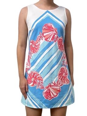 Lilly Pulitzer Callie Real Blue & Pink Sleeveless Shell Print Shift Dress XL